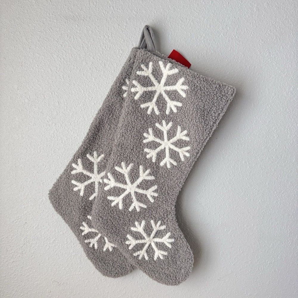 NEW Holiday Set Of 2 Snowflake Gray Pair Christmas Stocking Soft Teddy Sherpa